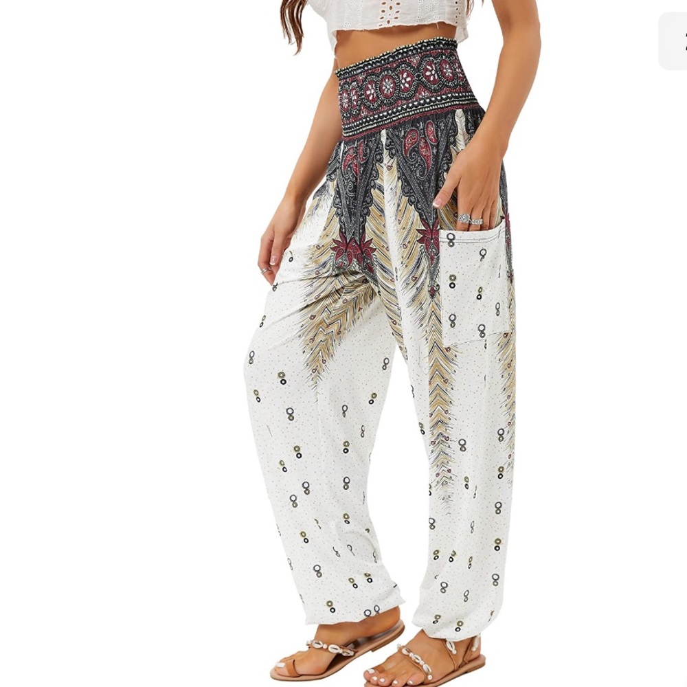 🎯NWOT Qianxizhan Harem High Waist Yoga Boho Trousers Pants Size Small